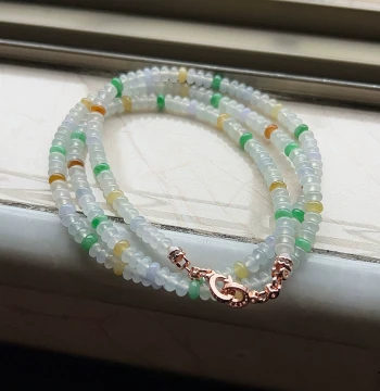 Natural Type A Burmese Jadeite Necklace Bracelet Ice Tri-Color Round Beads Abacus Beads Tiered Chain Single Loop Layered Wear
