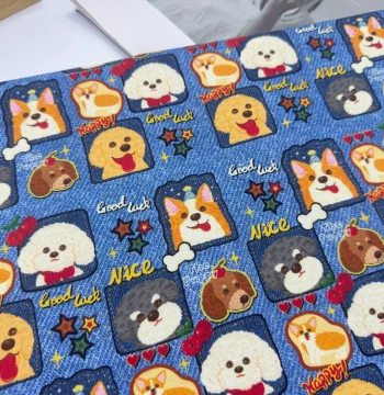 (Copyrighted Pattern) 8oz High-Density Cotton Canvas - Denim Patchwork Dog Design Fabric for Tablecloths, Overalls & Jackets