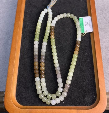 Natural Hetian Jade Multi-Gem 108-Bead Buddhist Bracelet, Multi-Loop Jade Necklace, 57.1g with Certificate