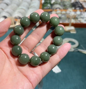 Hetian Jade (Green Jade) 16mm Beaded Bracelet