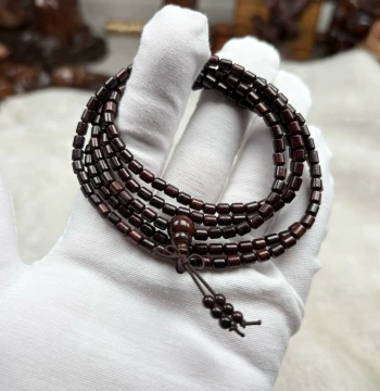 Indian Small-Leaf Red Sandalwood Millet Barrel Bead Bracelet - 216 Beads Multi-Wrap Prayer Beads for Men and Women, 0.4mm