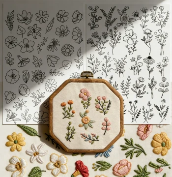 Floral Flower Fresh Flower Retro Embroidery Pattern Water-Soluble Fabric Self-Adhesive DIY Handmade Clothes Patch Cover-Up Embroidery Painting