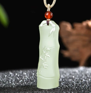 Jiayuan Jade Industry Hetian Jade Mutton Fat Jade 'Bamboo Reports Peace' Pendant, Men's and Women's Bamboo Jade Drop, Jade Ornament