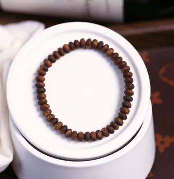 Natural Nightingale Green Kynam Agarwood Tablet Round Bead Bracelet High Oil Content Men Women Agarwood Round Bead Bracelet