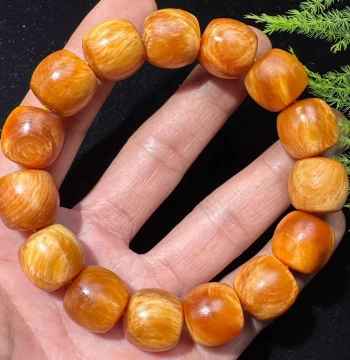 Natural Northern Agarwood Old-Style Beads, Raw Ecological Amber Wood, Full Oil, Fully Translucent Buddhist Prayer Bead Bracelet, Northeast Pine Resin Wood