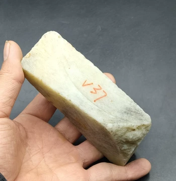 Xinjiang Hetian Jade Raw Material Scraps - Green-White Jade v37 for Carving Pendants, Ornaments, Hand Pieces, and Beads