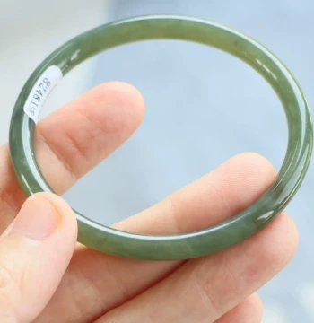 Authentic Natural Hetian Jade Bangle Size 58 Certificate No. 1282481 Qiemo Blue-Green Sugar Color Xinjiang Qiemo Material