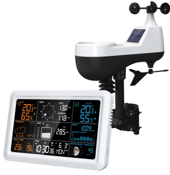 Tuya WIFI Weather Forecast Wind Speed and Direction Meter, Indoor/Outdoor Temperature and Humidity Weather Clock, Wind Speed and Rainfall Weather Station
