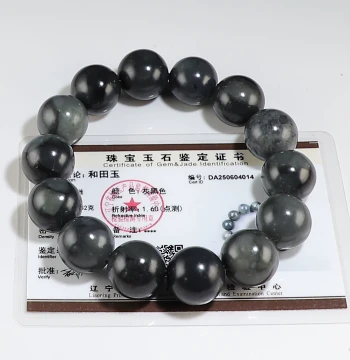 [Minor Flaw Special] Hetian Jade Bracelet with Certificate - 16mm Large Round Blue-and-White Beads for Men, Unique Piece by Uncle Lou