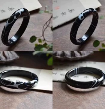 Natural Form Natural Banded Agate Odd-Shaped Stone Chalcedony (White Jade Rabbit) Bracelet Women's Jade Bangle with Certificate