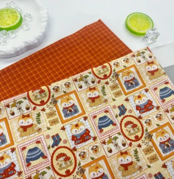 100% Cotton 8oz Canvas and Poplin High-Density Patchwork Fabric for Squirrel Caramel Plaid Cartoon Jackets, Tablecloths, Bags, and Overalls