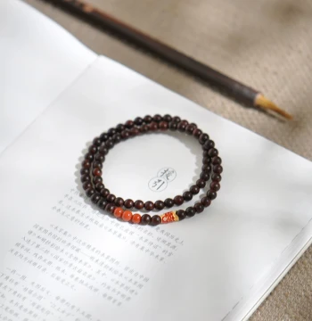 Lucky Koi Indian Small-Leaf Red Sandalwood 4mm Double-Loop Bracelet Lotus 999 Pure Gold Lucky Bead Southern Red Agate Women's Style