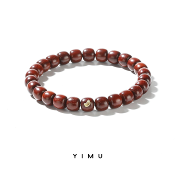 Yimu 8*8.6mm Golden Wing Label 'Small-Leaf Red Sandalwood High Density Fine Gold Stars Aged Wood' Old-Style Bracelet