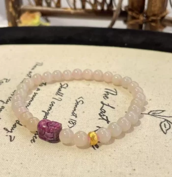 Sugilite Pixiu Deep Red Lotus Powder Round Bead Bracelet 18k/16cm (Yanhuang) AZB6761