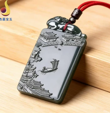 [Jinxiu Shanhe] Xinjiang Hetian Jade Green Jade Landscape Pixiu Pendant Wealth Dominance Charm Jade Plaque with Certificate