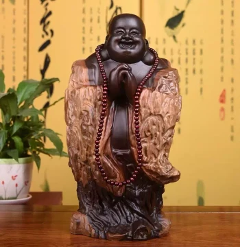 Black Ebony Solid Wood Carved Maitreya Buddha Root Carving Ornament Large Size Congratulatory Laughing Buddha Statue Craft Rosewood Home Gift