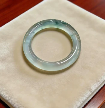 Qianxifan "Starry Stars and Autumn Moon" High-End Burmese Jadeite Bangle for Women, Ice-Translucent with Floating Patterns, Guifei Style, Authentic - Treated