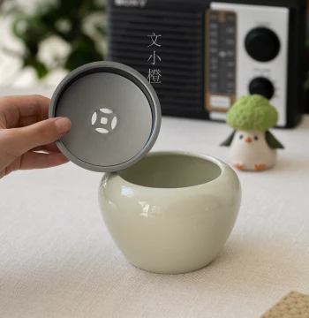 Wen Xiaocheng Solid Color Jian Water Bowl - Small Lidded Tea Washer, Antique Style Dry Brew Kung Fu Tea Set Accessory