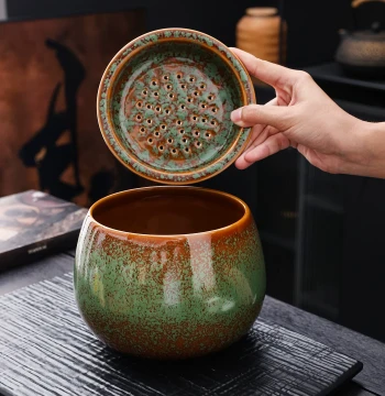 Tea Water Separation Ceramic Tea Dregs Jar Desktop Household with Filter Water Bowl Tea Table Waste Water Bucket Ashtray Tea Set Accessories