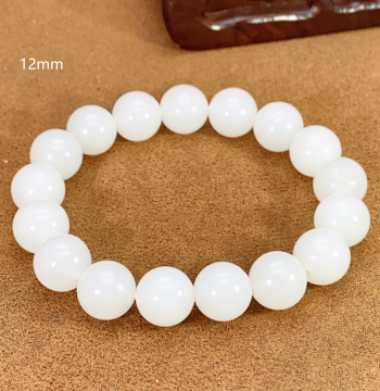 High-End Natural Xinjiang Seed Material Mutton-Fat White Hetian Jade Bracelet, Round Buddha Beads, Single-Loop Bracelet, Oily and Lustrous Chinese Style