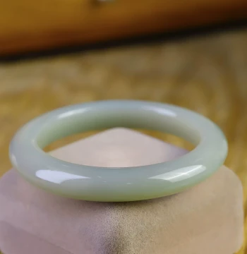 Andaozi Natural Hetian Jade Green-White Jade Bangle for Women; Peace Safety Bracelet; Fortune Bangle; Perfect Mother's Day Gift