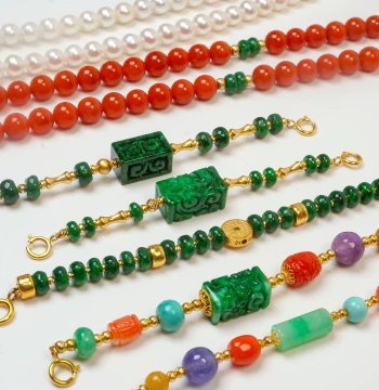 18K Gold Burmese Jadeite Multi-Gem Extension Chain, Spicy Green Grade A Jadeite Versatile Chinese Style Extension Chain