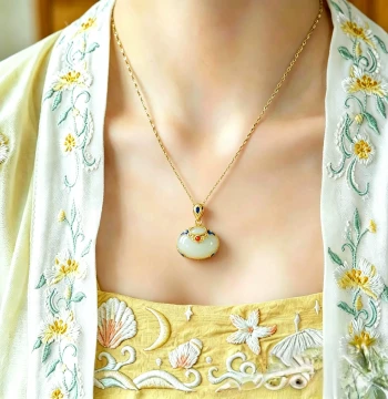 s925 Silver Inlaid Hetian Jade Cabochon with Enamel and Southern Red Agate Pendant, White Jade Accessory, High-End Ancient Style Necklace 26086