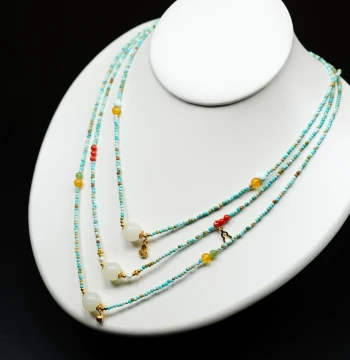 Bring a Heart. Raw Ore Turquoise Xinjiang Seed Material Hetian Jade 10mm White Jade Lulutong Necklace B68