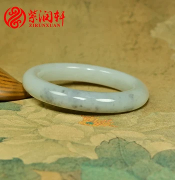 Zirunxuan Xinjiang Hetian White Jade with Floating Blue-Black Patterns Bangle, Qiemo Material, 58MM, Ink-Wash Artistic Conception, Treasure-Grade Jade Bangle
