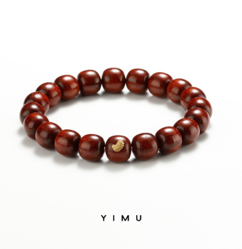 Yimu 10*10.6mm Gold-Wing Label 'Small-Leaf Red Sandalwood High-Density Fine Gold Stars' Old-Style Bracelet