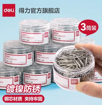 [3-Pack] Deli Metal Paper Clips 0037 Office Thickened Electroplated Surface Colored Paper Clips Student Craft Stationery Set with Colored Push Pins