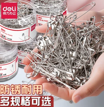 Deli Safety Pins and Paper Clips for Fixing Clothes, Vintage Brooch Locks, Badge Pin Accessories, Large Metal Safety Pins, Curved Paper Clips