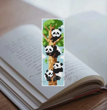 Witch Cross-Stitch Bookmark, Double-Sided DMC Thread, Handmade Gift, Personalized Animal National Treasure Giant Panda with Tassel