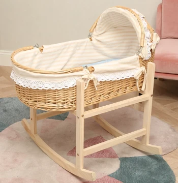 Rattan Woven Baby Cradle Bed - Solid Wood Newborn Anti-Mosquito Sleeping Basket, Portable Car Travel Soothing Carry Cot