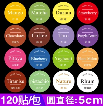 Ice Cream Flavor Adhesive Stickers: Matcha, Mango, Original - Labels for Desserts, Fruits, Cakes, Bottle Seals
