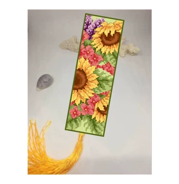 Double-Sided Cross-Stitch Bookmark Kit with Tassels - DIY Handcraft Material Set, Sunflower Floral Design, Includes Corner Protectors, Perfect Teacher's Day Gift