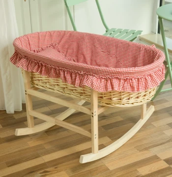 Rattan Woven Newborn Rocking Cradle Hanging Basket, Portable Car Baby Bed, Soothing Solid Wood Crib, Mobile Infant Bed