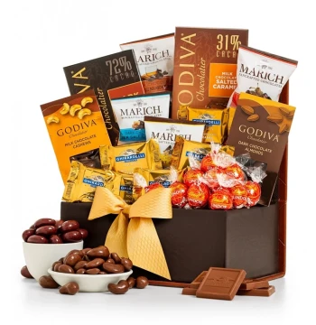 US Christmas Gift Baskets (2 Styles) with Godiva, Corporate Gifts, International Shipping, March Flower City Chicago Flower Delivery
