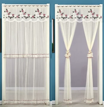 Lace Fabric Anti-Mosquito Summer Double Door Curtain - Embroidered Mesh Drape for Bedroom and Living Room (Single Piece)
