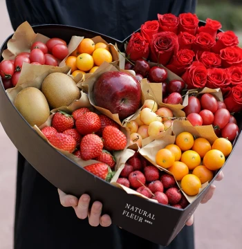 Premium Fresh Flower and Fruit Basket Gift Box, Same-City Express Delivery for Friends' Birthdays, Shanghai Florist Hourly Delivery