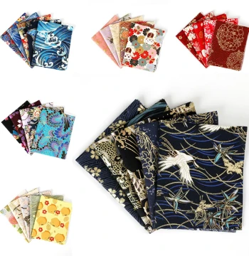 Handmade DIY Japanese Style Gold Foil Pure Cotton Fabric Patchwork Floral Fabric Japanese Sachet Kimono Fabric Scraps Material