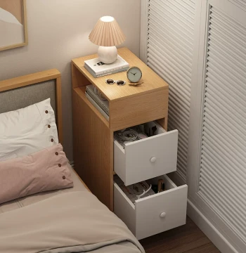 Ultra-Narrow Bedside Table Small Modern Minimalist Mini Storage Nightstand Solid Wood Color Compact Simple Cabinet
