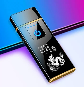 Ultra-Thin Rechargeable Windproof Lighter with 12 Zodiac Fingerprint Sensor - Silent, Premium Engraved Gift for Men