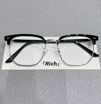 Artistic Retro Cool Half-Rim Glasses for Men, Prescription Myopia Lenses Available, Blue Light Blocking Glasses for Women, Scholarly Tech Style Trend