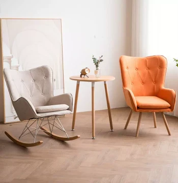 Solid Wood Fabric Leisure Chair Bedroom Dining Courtyard Modern Minimalist Lounge Rocker Lazy Chair Hotel Homestay