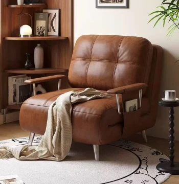 Foldable Sofa Bed Dual Use with Storage 2025 New Retro Compact Extendable Study Nap Leather Sofa