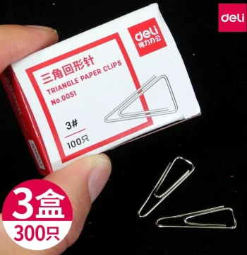 [Triangular Paper Clips] Deli Paper Clips Model 0051, Triangle Shaped Clips for Financial Document Organization and Office Use