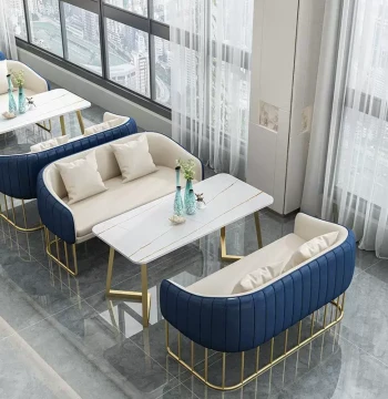 Cafe Table and Chair Set - Minimalist Reception Sofa, Two-Seater Commercial Lounge for Bars, Milk Tea Shops, Booths, and Home Use