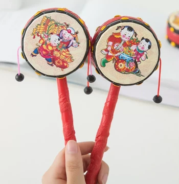 Classic Baby Rattle Toy - Hand-Shaken Wooden and Plastic Traditional Drum for Newborns, Boys and Girls
