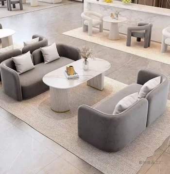 Cream-Style Photo Studio Booth Sofa and Photo Selection Table Set - Bridal Shop Reception Desk and Lounge Area Chair Combination